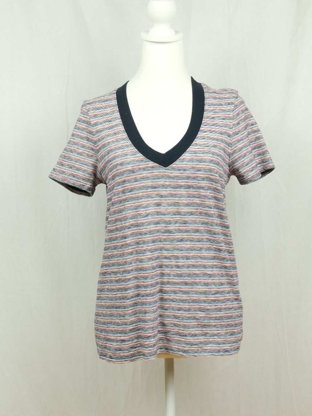 Standard James Perse Striped V-Neck T-Shirt Cotton Short Sleeve Multi-Color 2/M